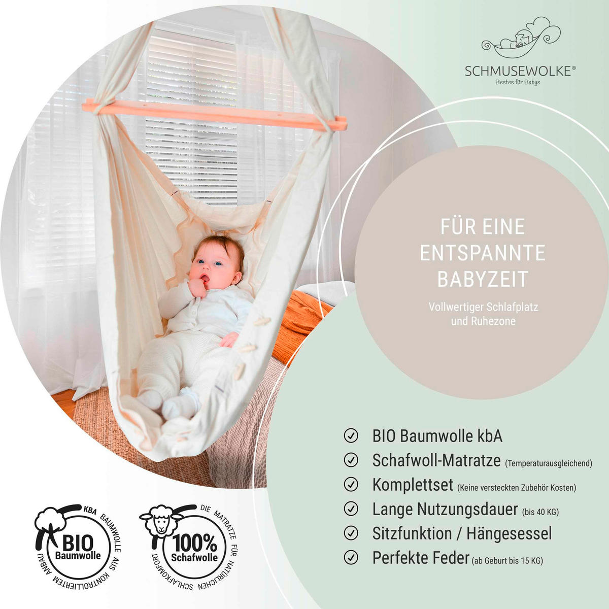 FEDERWIEGE Set inkl. Tipi-Gestell und Motor  Beige, Weiß  - Beige/Weiß, Basics, Kunststoff/Textil (135/194/135cm) - SCHMUSEWOLKE