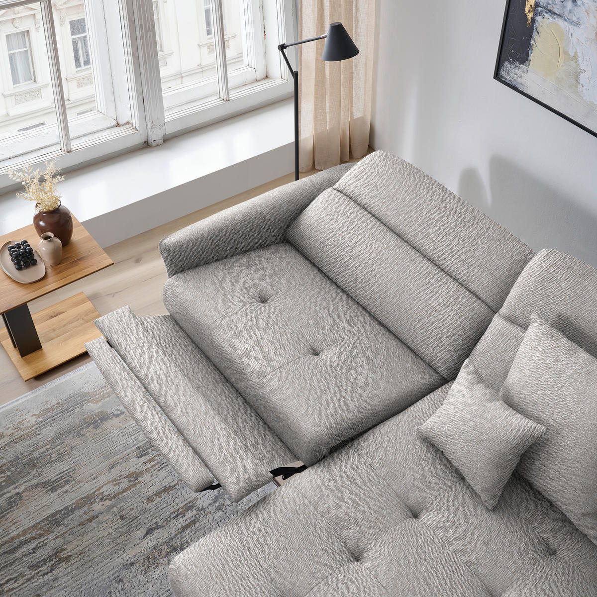 ECKSOFA MANTA in Flachgewebe Grauweiß  246/175 cm  - Grauweiß/Schwarz, Design, Textil/Metall (246/175cm) - Celina