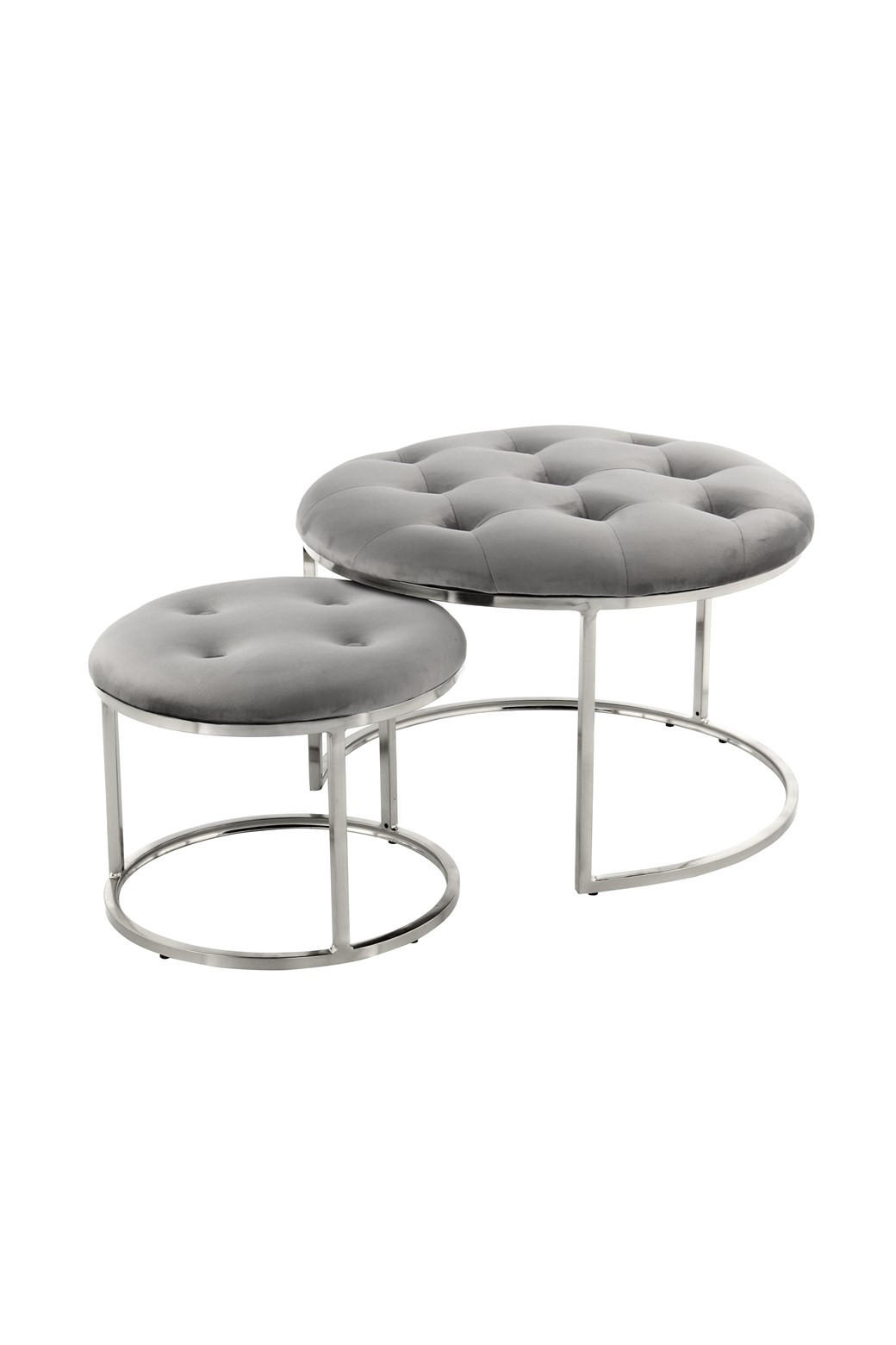 HOCKERSET Grau, Silberfarben  - Silberfarben/Grau, Design, Textil/Metall (40 / 60/32 / 41/40 / 60cm) - Kayoom