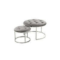 HOCKERSET Grau, Silberfarben  - Silberfarben/Grau, Design, Textil/Metall (40 / 60/32 / 41/40 / 60cm) - Kayoom