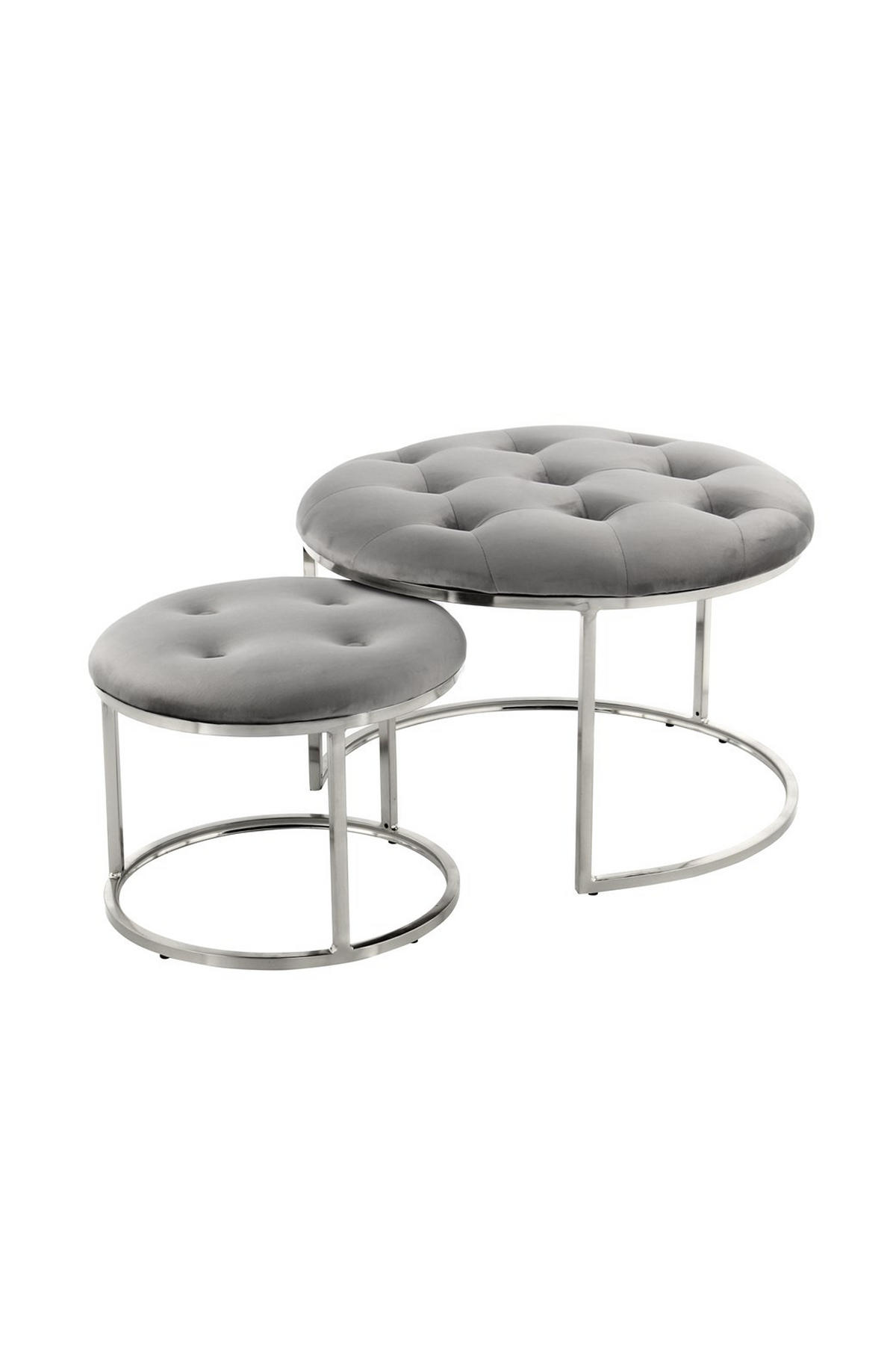 HOCKERSET Grau, Silberfarben  - Silberfarben/Grau, Design, Textil/Metall (40 / 60/32 / 41/40 / 60cm) - Kayoom