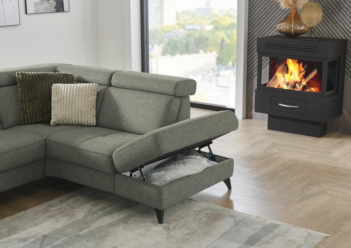 ECKSOFA Beldomo System in Flachgewebe Hellgrau  276/214 cm  - Hellgrau/Schwarz, KONVENTIONELL, Textil/Metall (276/214cm) - Beldomo System