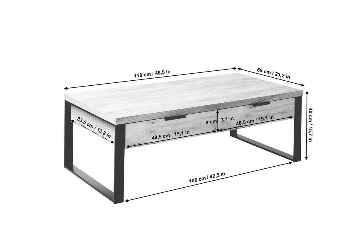 COUCHTISCH in Metall, Holzwerkstoff 118/59/40 cm  - Eichefarben/Anthrazit, KONVENTIONELL, Holzwerkstoff/Metall (118/59/40cm) - Livetastic