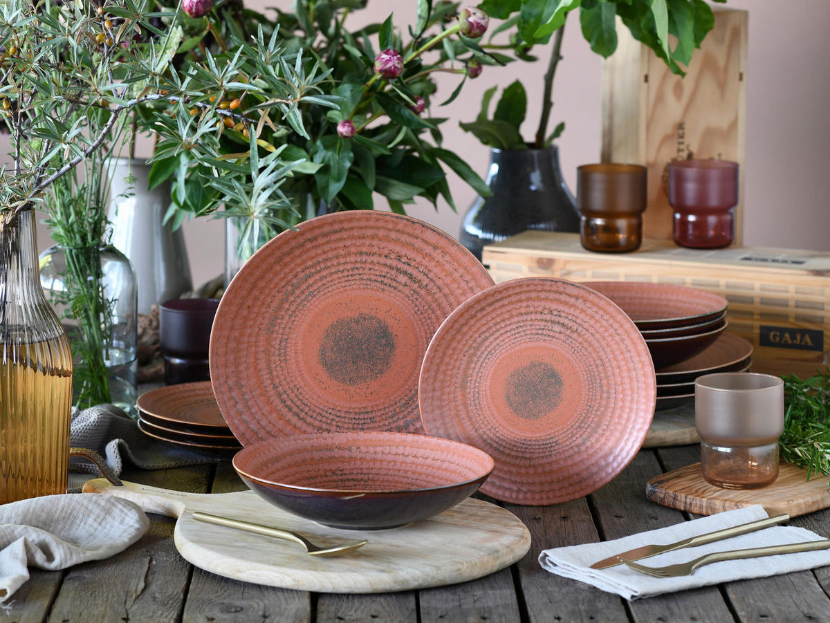 TAFELSERVICE Braun, Terracotta Neapel Terra 12-teilig  - Terracotta/Braun, Basics, Keramik - Creatable