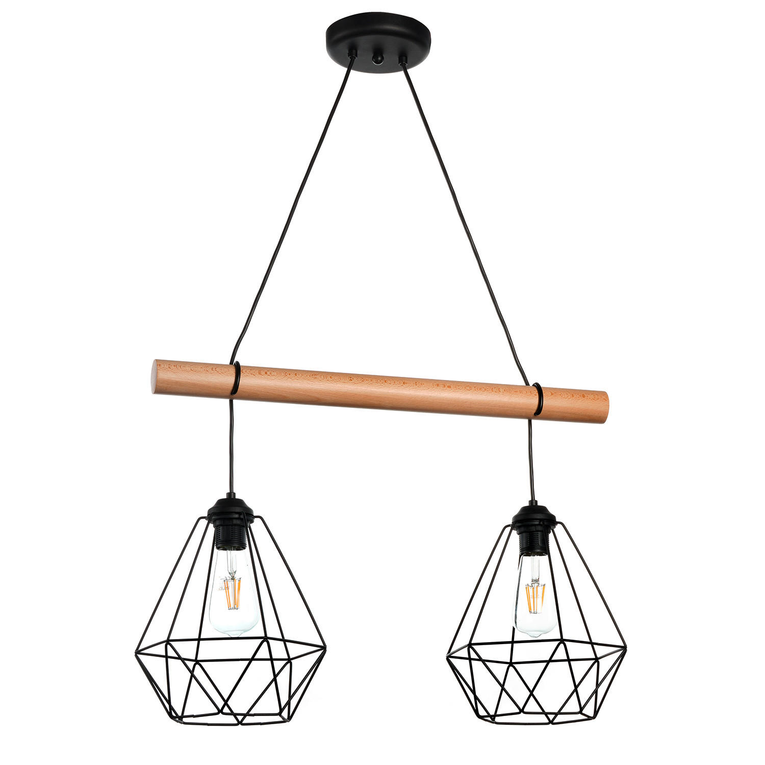 HÄNGELEUCHTE 60/24/90 cm  - Hellbraun/Schwarz, Basics, Holz/Metall (60/24/90cm)