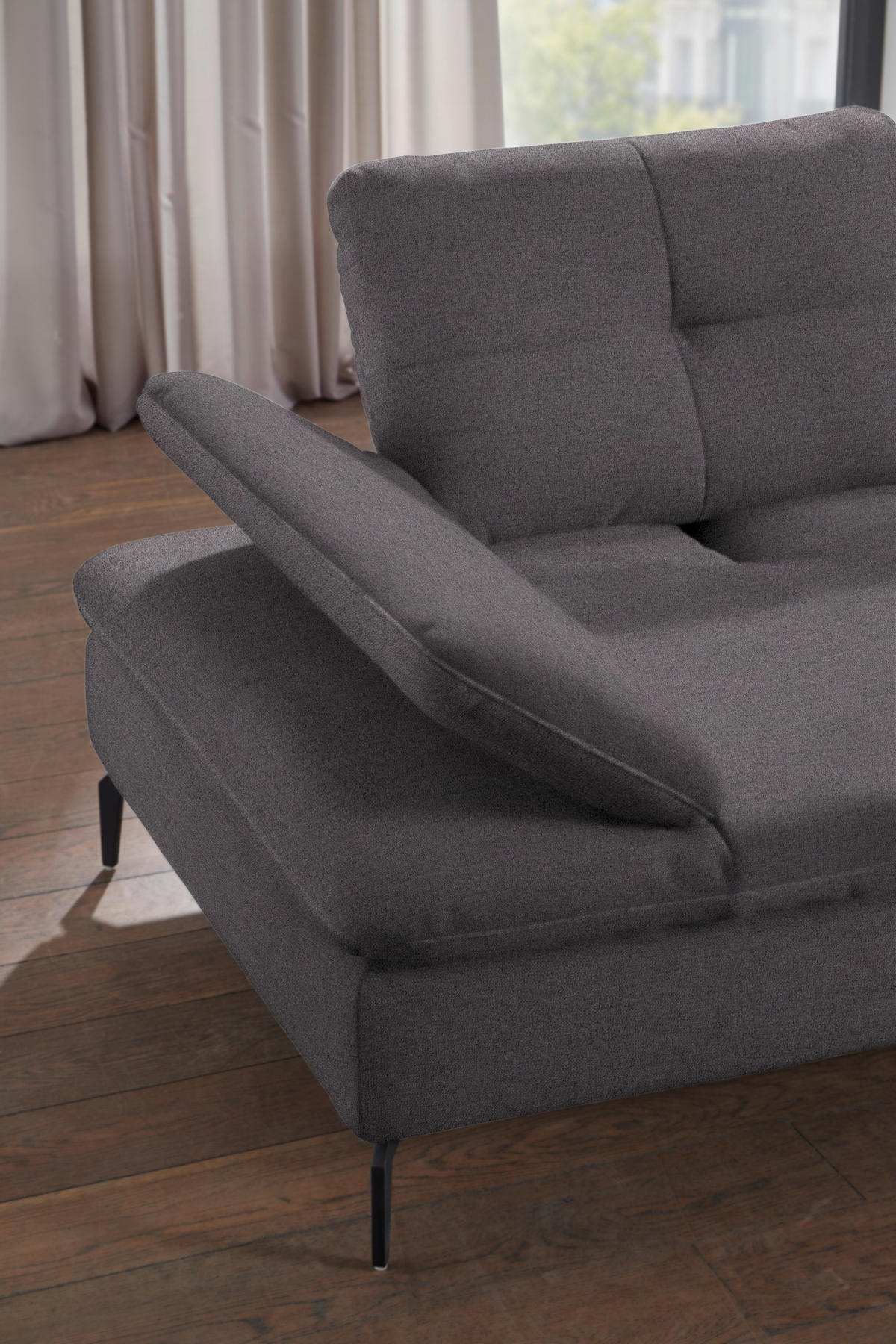 ECKSOFA in Flachgewebe Anthrazit  344/157 cm  - Anthrazit/Schwarz, Design, Textil/Metall (344/157cm) - Chilliano