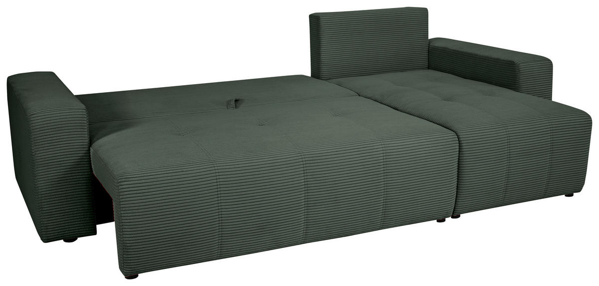 ECKSOFA in Cord Waldgrün  - Waldgrün/Schwarz, Design, Kunststoff/Textil (248/146cm) - MID.YOU