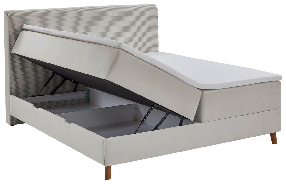 BOXSPRINGBETT 180/200 cm,  in Beige, Bettkasten, Topper, H3 = fest  - Eichefarben/Beige, Design, Holz/Textil (180/200cm) - Boxxx