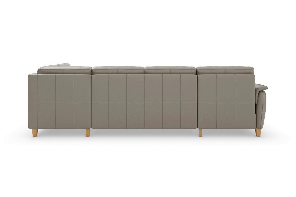 WOHNLANDSCHAFT Echtleder Grau  - Eichefarben/Grau, Basics, Leder/Holz (163/308/212cm) - Sit & More