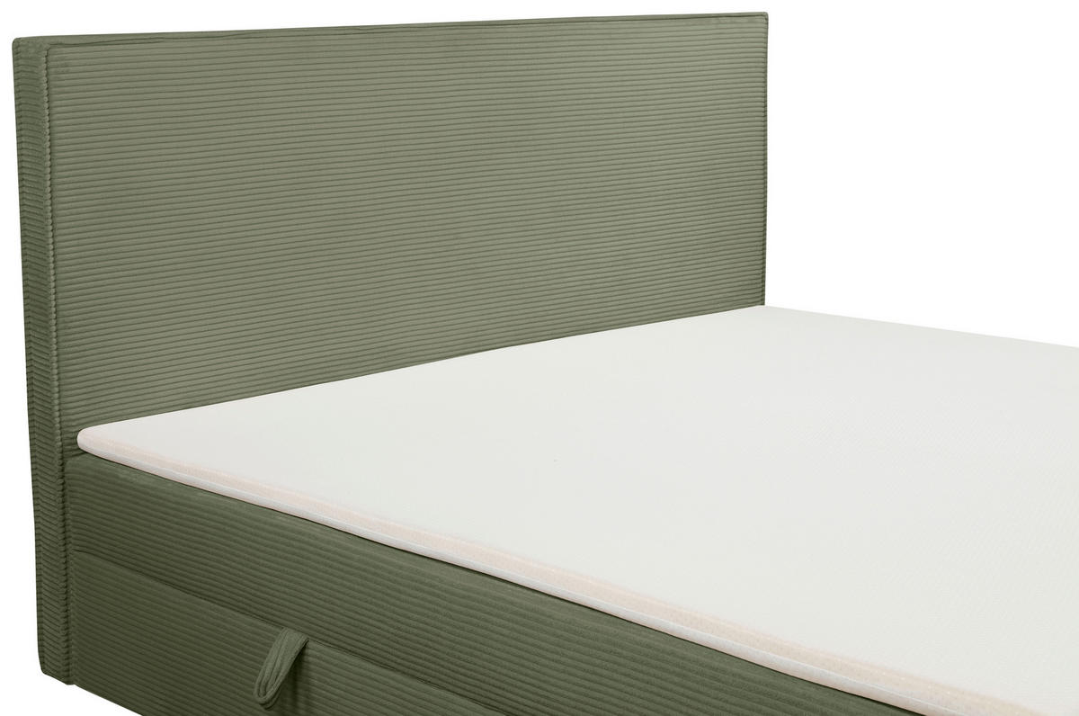 BOXBETT 180/200 cm,  in Grün, gepolstertes Kopfteil, Bettkasten, Topper, Matratzen, H3 + H3 = fest  - Schwarz/Grün, Basics, Kunststoff/Textil (180/200cm) - Chameo