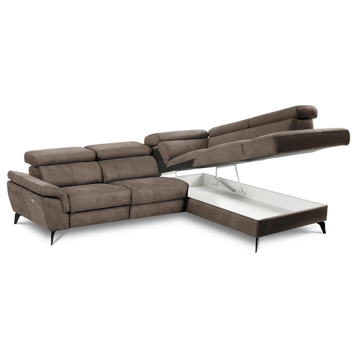 ECKSOFA SONO in Lederlook Braun Bettkasten, Armteilverstellung, Kopfteilverstellung  265/210 cm  - Schwarz/Braun, Design, Textil/Metall (265/210cm) - Livetastic