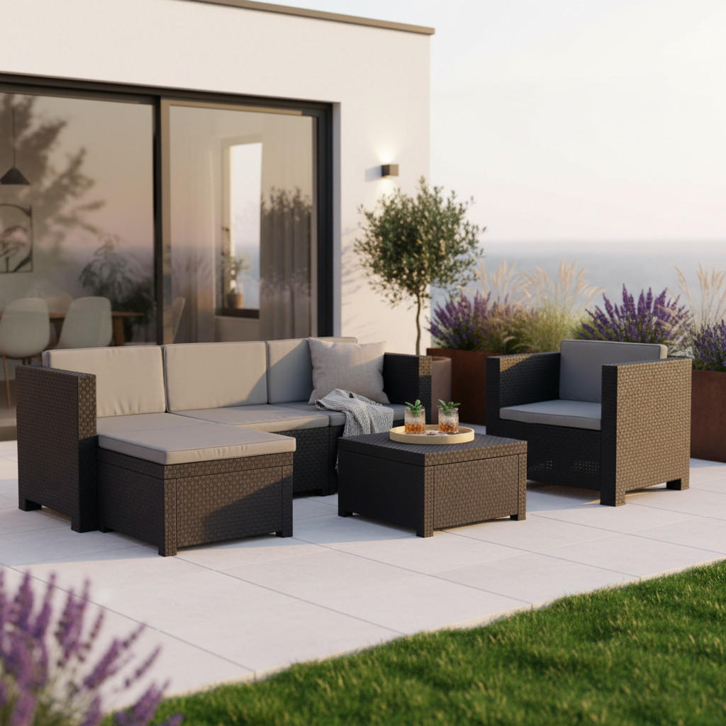 LOUNGEGARNITUR  - Anthrazit, Basics, Kunststoff (160/80/60cm) - Gardenson
