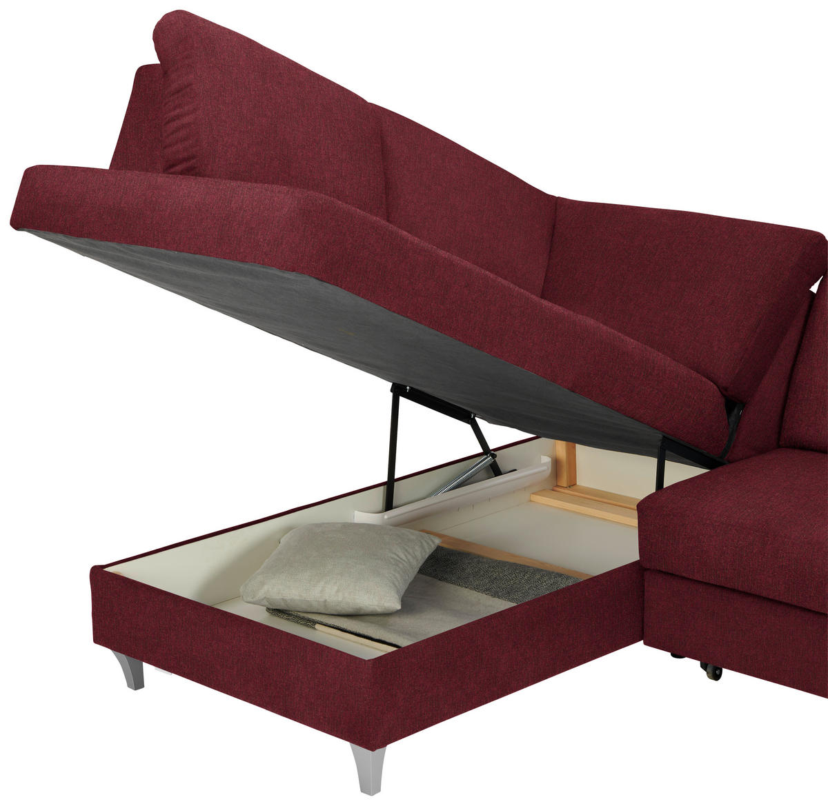 ECKSOFA in Flachgewebe Rot  - Silberfarben/Rot, Konventionell, Holz/Textil (186/255cm) - Cantus