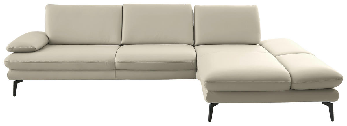 ECKSOFA in Echtleder Ecru  308/195 cm  - Ecru/Schwarz, Design, Leder/Metall (308/195cm) - Dieter Knoll