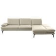 ECKSOFA  in Echtleder Ecru  308/195 cm  - Ecru/Schwarz, Design, Leder/Metall (308/195cm) - Dieter Knoll