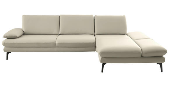 ECKSOFA  in Echtleder Ecru  308/195 cm  - Ecru/Schwarz, Design, Leder/Metall (308/195cm) - Dieter Knoll