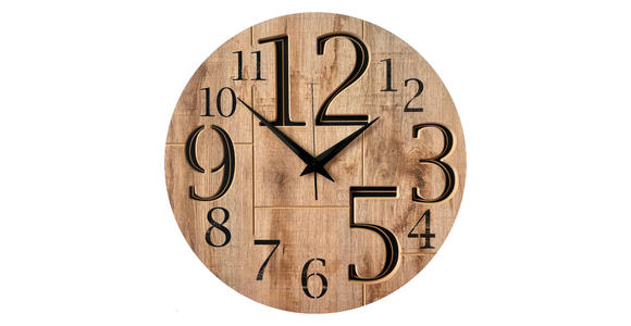 WANDUHR 57 cm - Kastanieneichefarben/Schwarz, Basics, Holzwerkstoff/Kunststoff (57cm) - Ambia Home