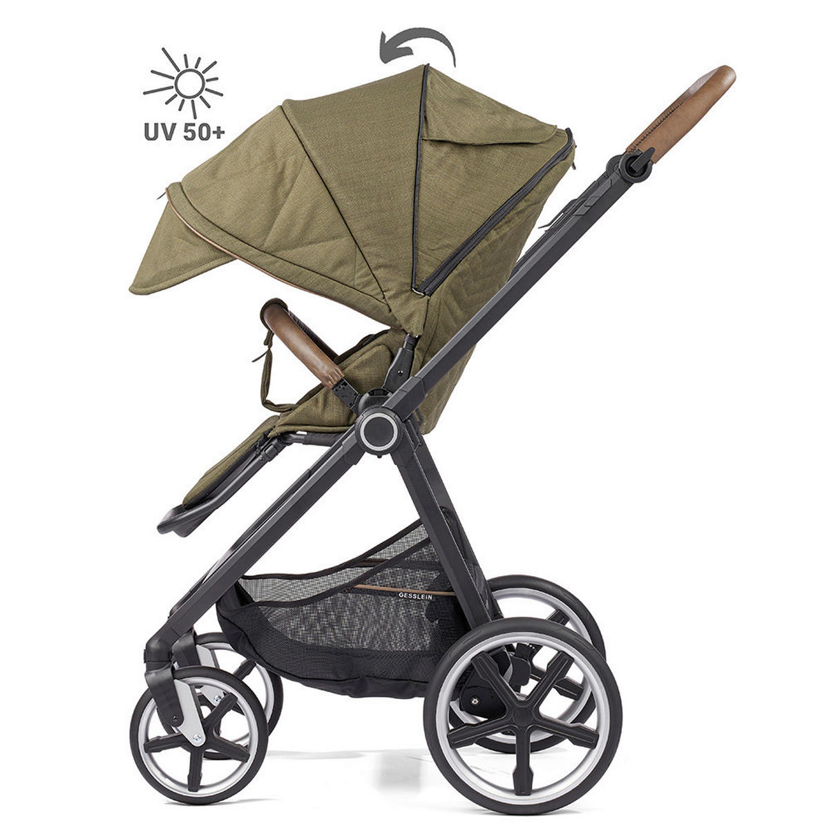 KINDERWAGENSET  Fusion Panorama Lyx Set inkl. Wickeltasche  Moosgrün  - Schwarz/Olivgrün, Basics, Textil/Metall (57/129/100cm) - Gesslein