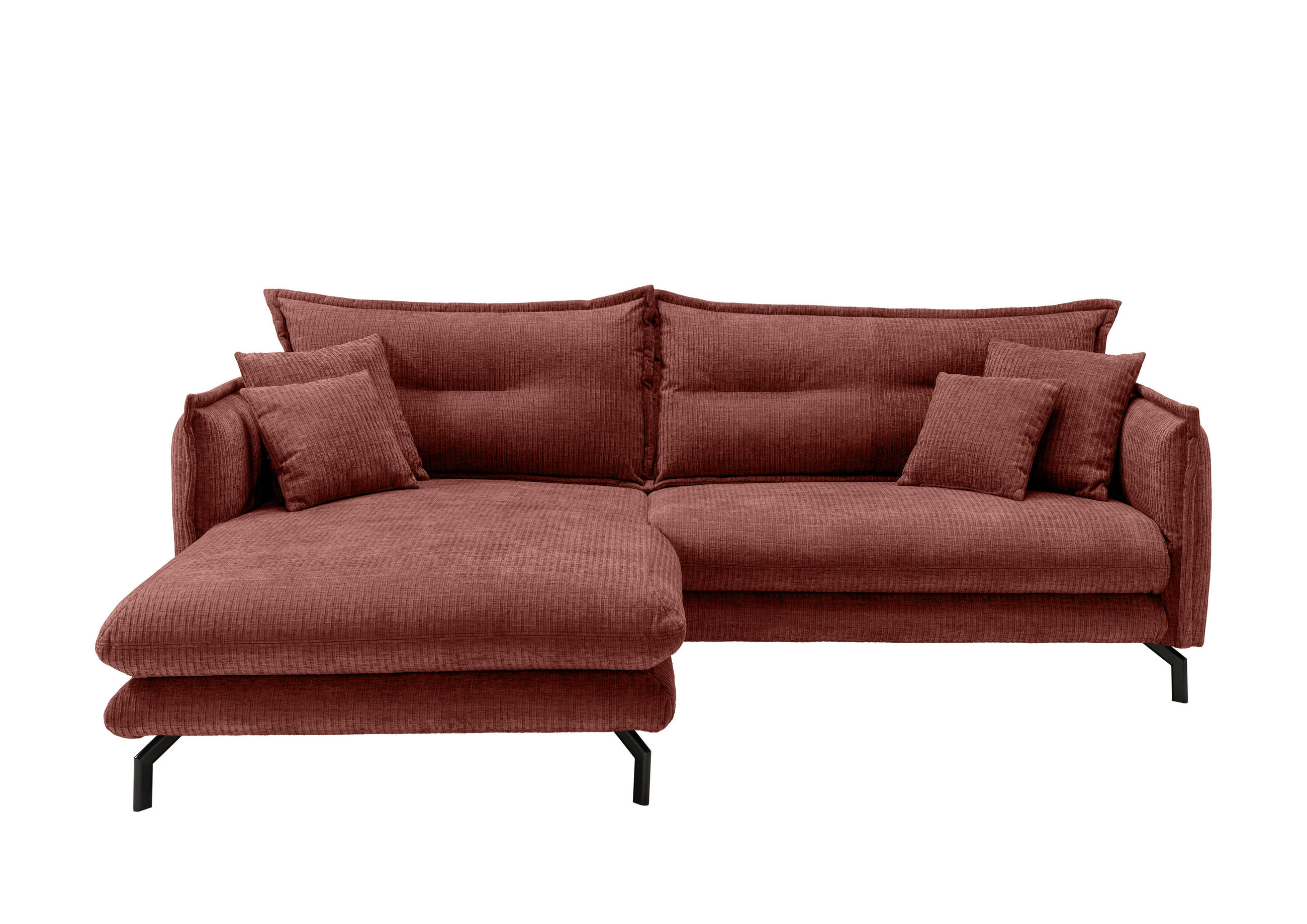 ECKSOFA Koralle Velours  - Koralle/Schwarz, Design, Textil/Metall (180/255cm) - Livetastic