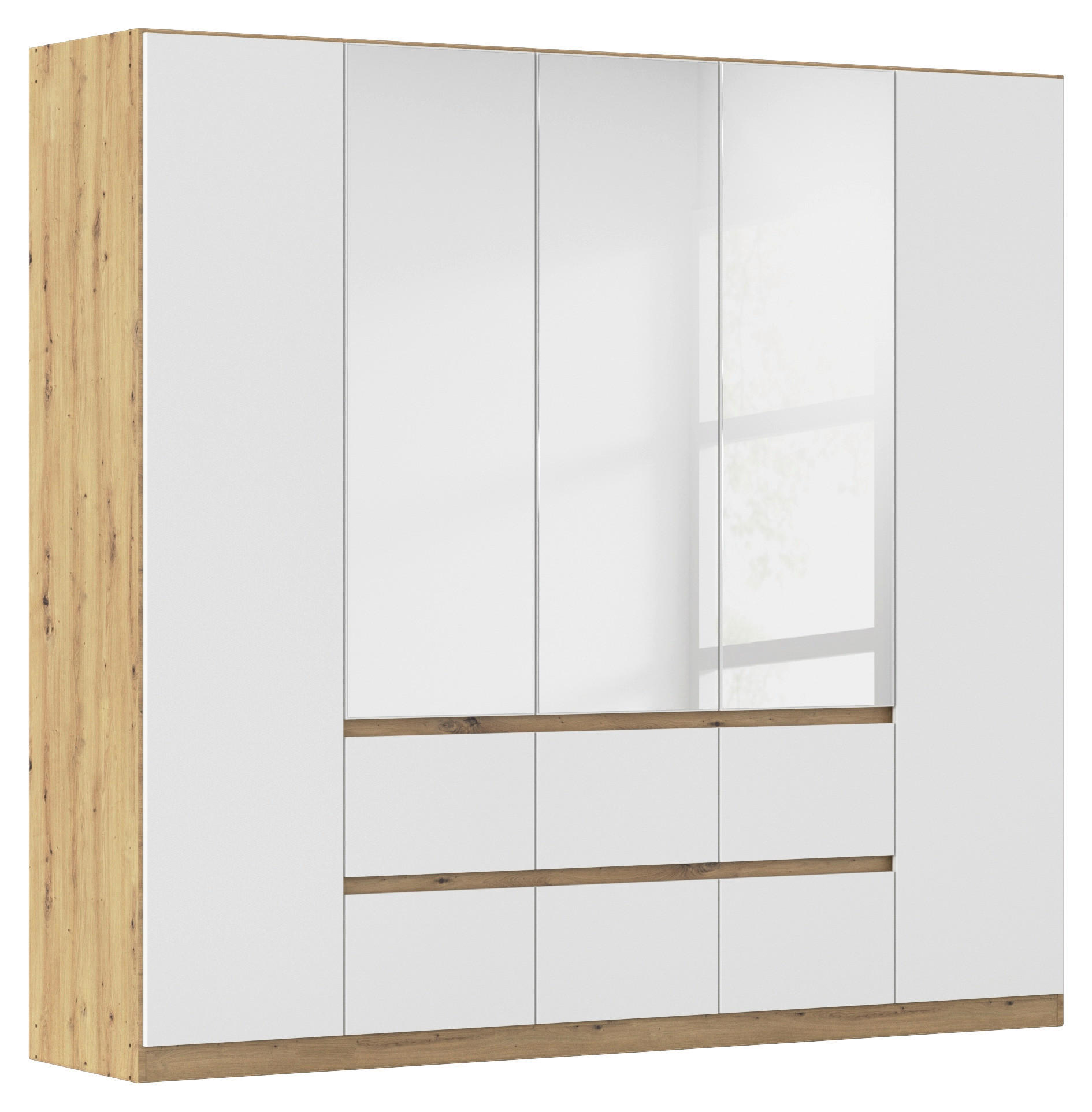 Rauch Möbel Drehtürenschrank Silber, Weiß, Eiche Artisan 226x210x54 cm