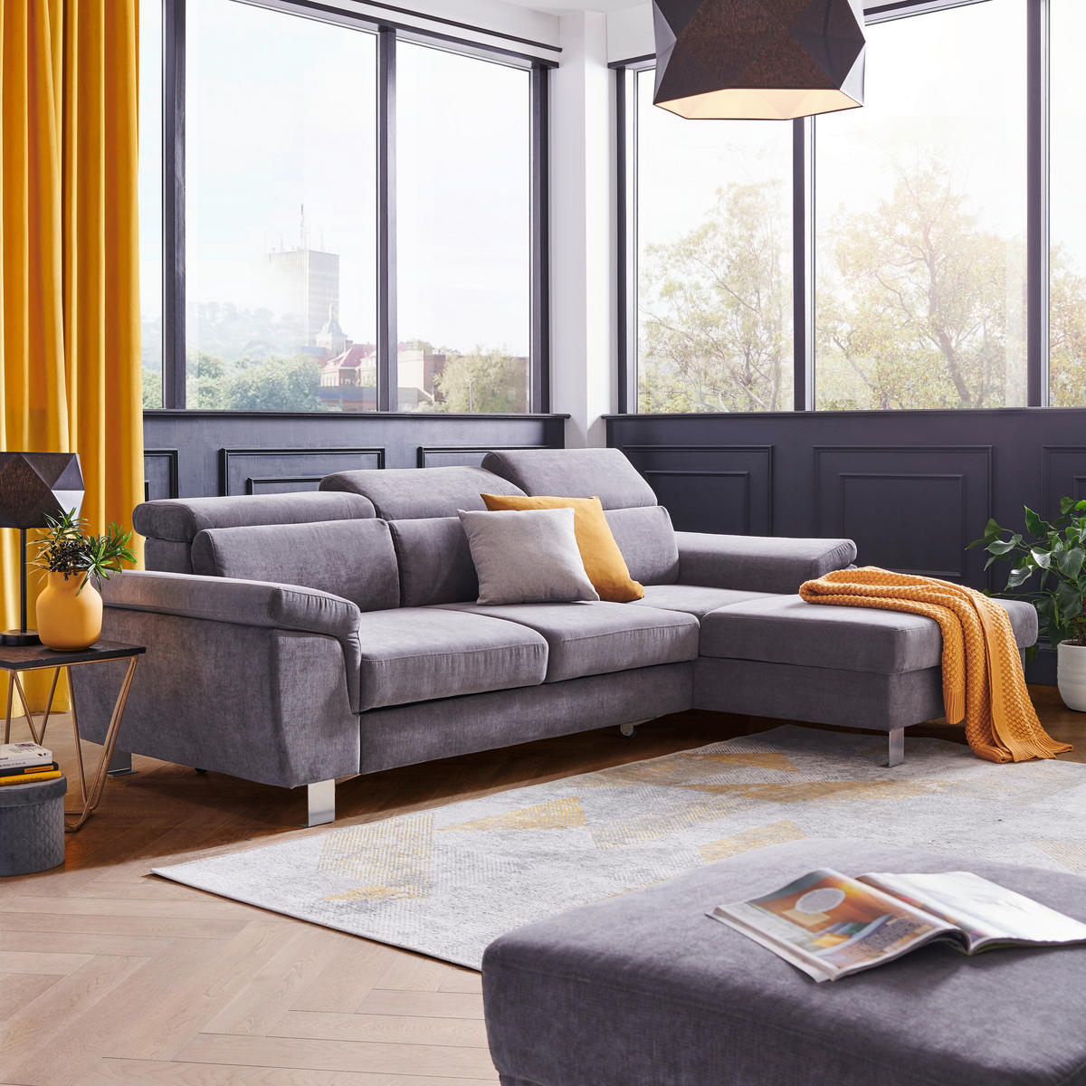 ECKSOFA in Webstoff Grau  - Silberfarben/Grau, Design, Textil/Metall (167/250cm) - Xora