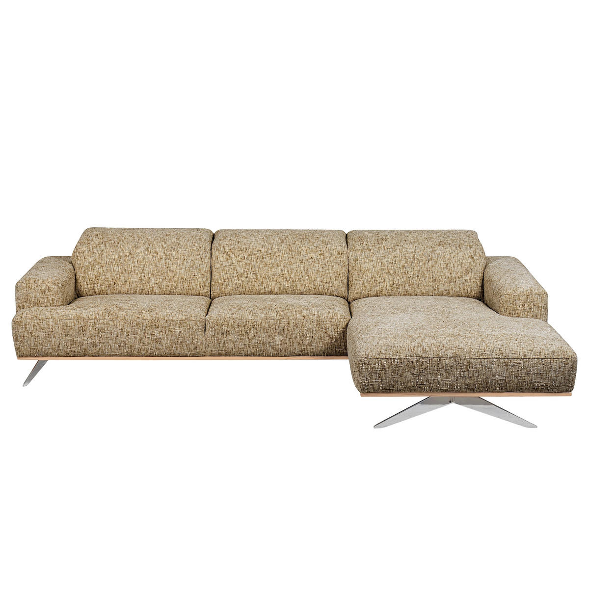 ECKSOFA PORTLAND in Struktur Hellbraun Kopfteilverstellung  295/187 cm  - Chromfarben/Hellbraun, Design, Holz/Textil (295/187cm) - Livetastic