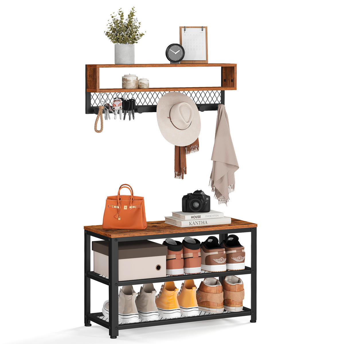 GARDEROBE 2-teilig  in 73/45,5/30 cm  - Dunkelbraun/Schwarz, Trend, Holzwerkstoff/Metall (73/45,5/30cm) - MID.YOU