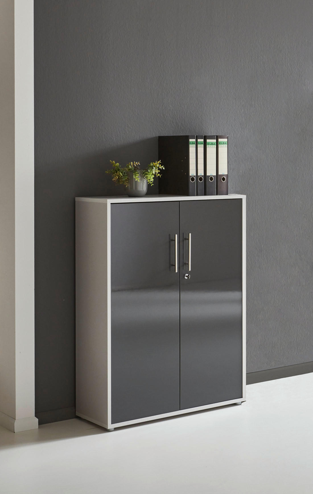 Thumbnail - Mid.you Aktenschrank, Grau, Anthrazit Hochglanz, Holzwerkstoff, 6 Fächer, 253.2x113.6x33 cm, Made in Germany, erweiterba...