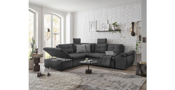 ECKSOFA in Mikrovelours Grau  - Schwarz/Grau, KONVENTIONELL, Kunststoff/Textil (217/265cm) - Carryhome