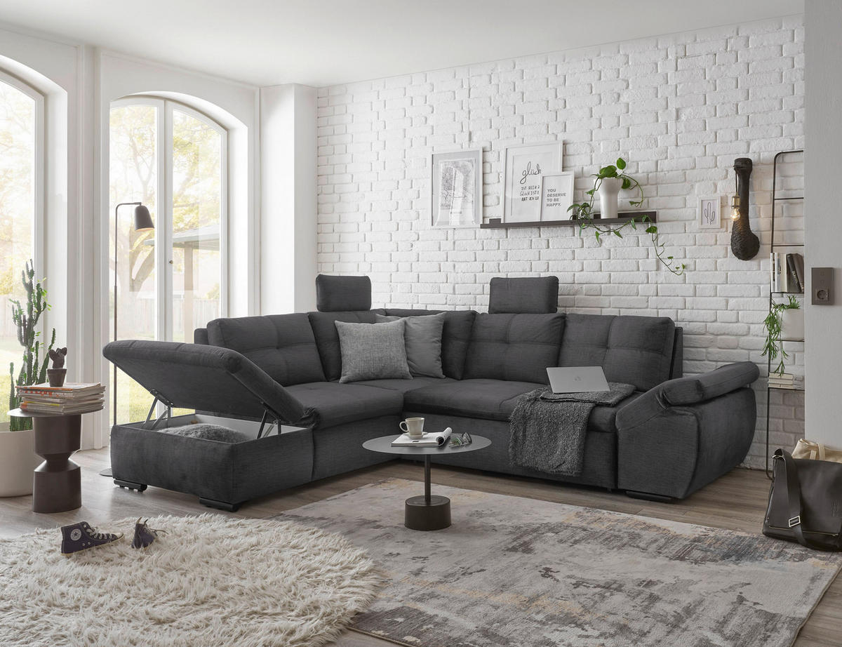 ECKSOFA in Mikrovelours Grau  - Schwarz/Grau, Konventionell, Kunststoff/Textil (217/265cm) - Carryhome
