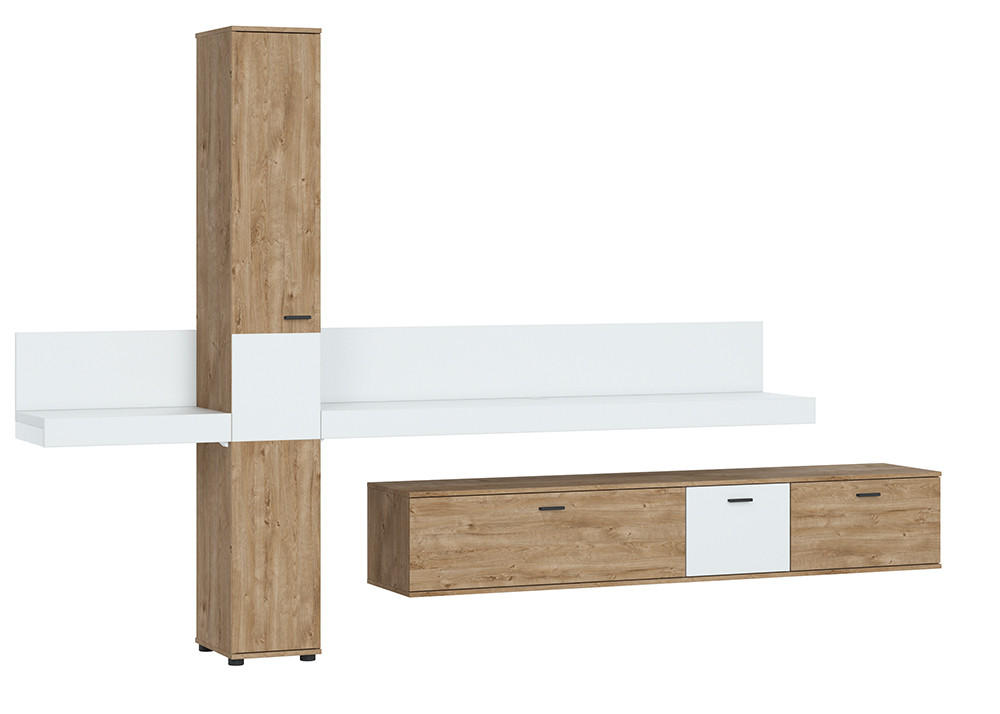 Set Mobilă Living, alb, culoare lemn stejar, 319/202,5/40 cm