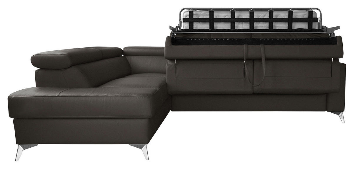 ECKSOFA in Lederlook Echtleder Dunkelbraun  - Chromfarben/Dunkelbraun, Design, Leder/Textil (208/286cm) - Livetastic