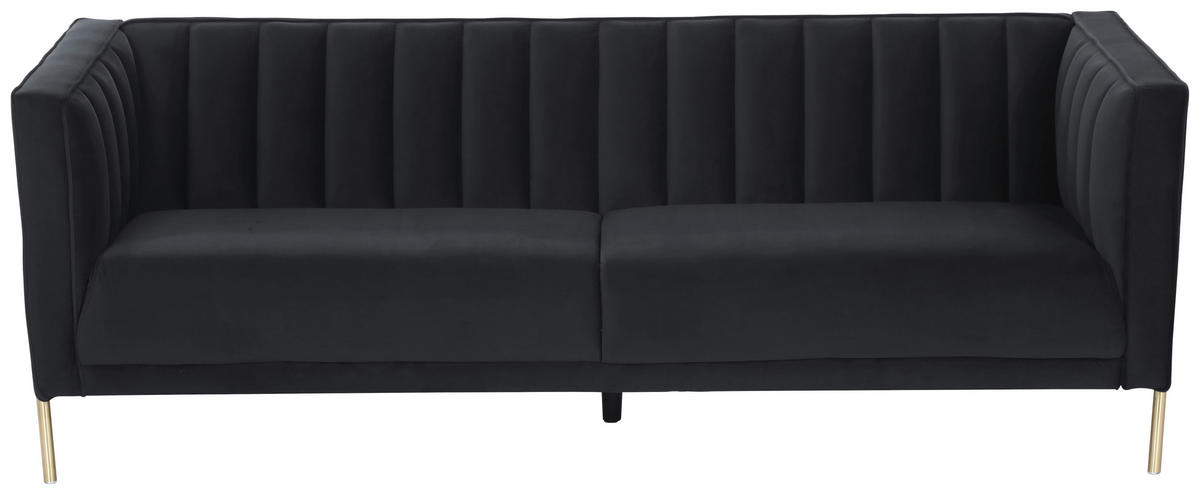 3-SITZER-SOFA Samt Schwarz  - Goldfarben/Schwarz, Design, Textil/Metall (204/75/85cm) - Livetastic