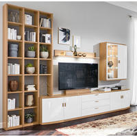 WOHNWAND Kira System  in Weiß, Eichefarben  333/250/49 cm  - Eichefarben/Weiß, Design, Glas/Holz (333/250/49cm) - Musterring