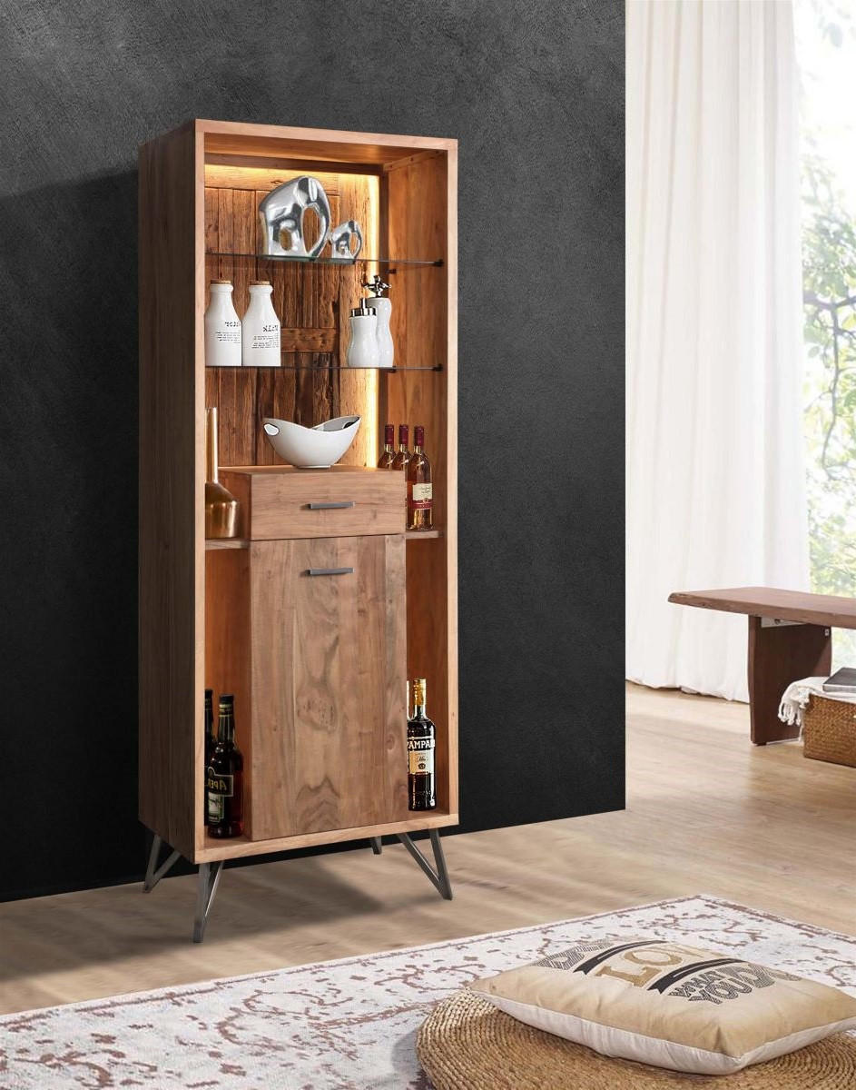 VITRINE  in massiv Akazie Akaziefarben - Schwarz/Akaziefarben, MODERN, Holz/Metall (72/195/40cm) - Livetastic