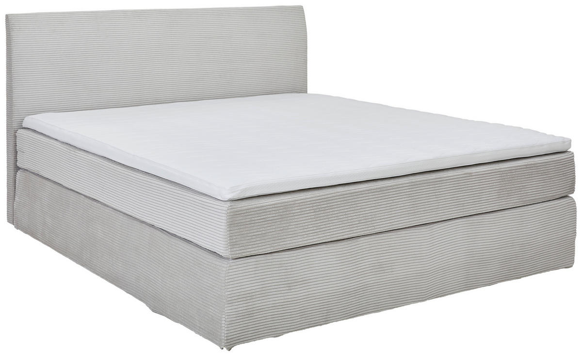 BOXSPRINGBETT 180/200 cm,  in Hellgrau, Matratze, Topper, H4 = sehr fest  - Hellgrau/Schwarz, KONVENTIONELL, Holz/Textil (180/200cm) - Boxxx