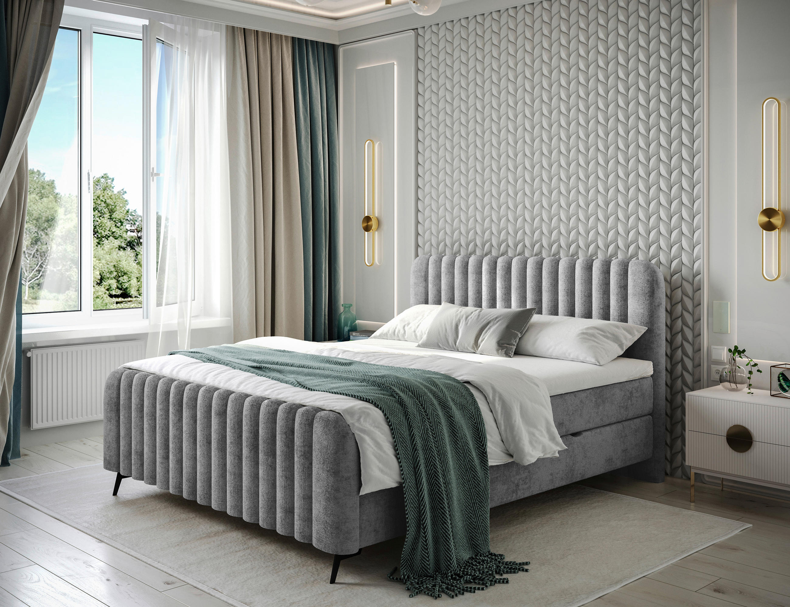 POSTELJA Z VZMETNICO 140 cm   x 200 cm  , les, tekstil, leseni material siva  - črna/siva, Moderno, kovina/leseni material (140/200cm) - Livetastic