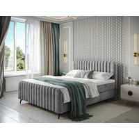 BOXBETT 140/200 cm,  in Grau, gepolstertes Kopfteil, Bettkasten, Topper, H3 = fest  - Schwarz/Grau, MODERN, Holz/Holzwerkstoff (140/200cm) - Livetastic
