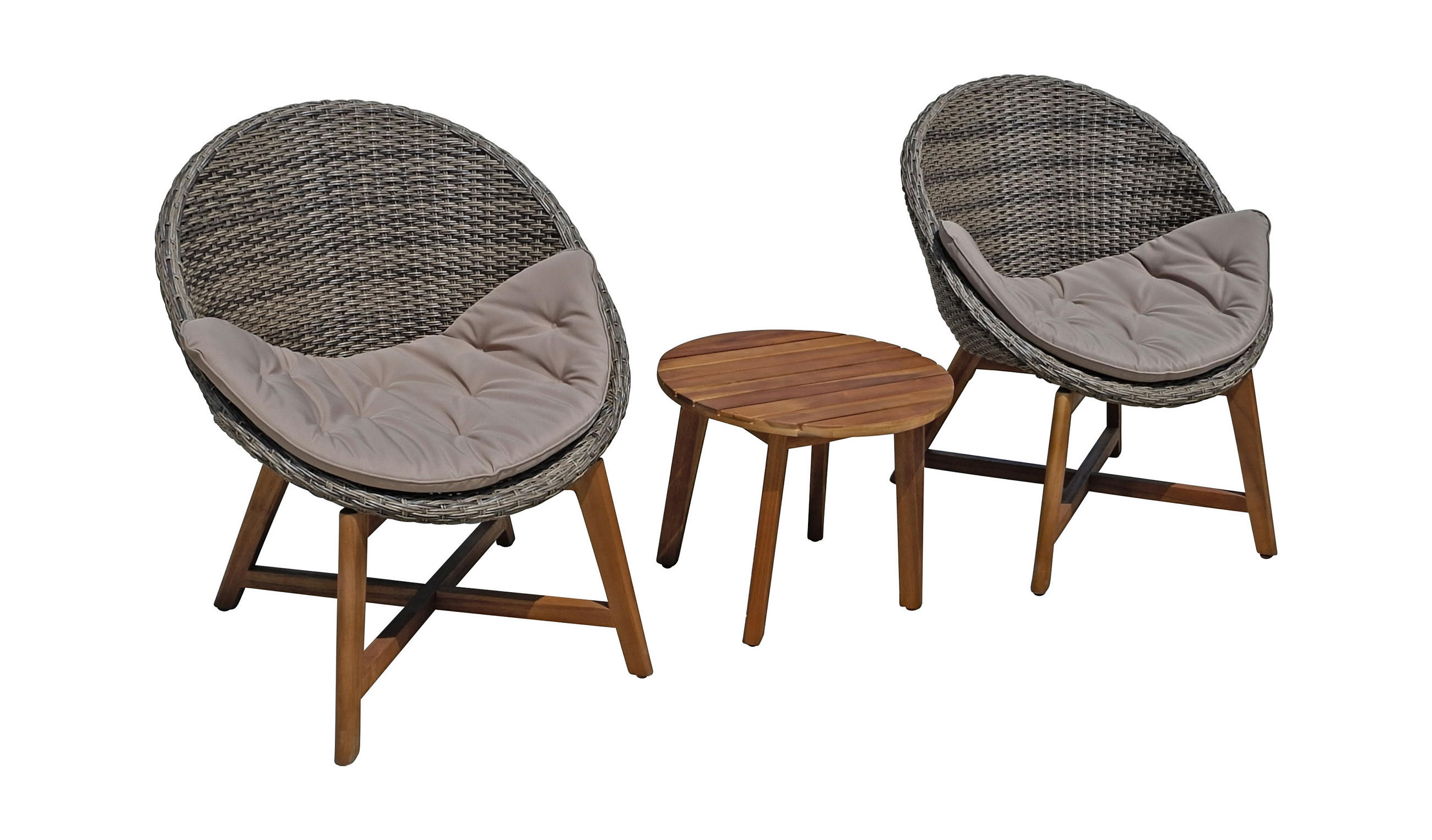 Gardenson Balkonset Schwarz, Taupe, Akazie, Hellgrau 65x81x69 cm