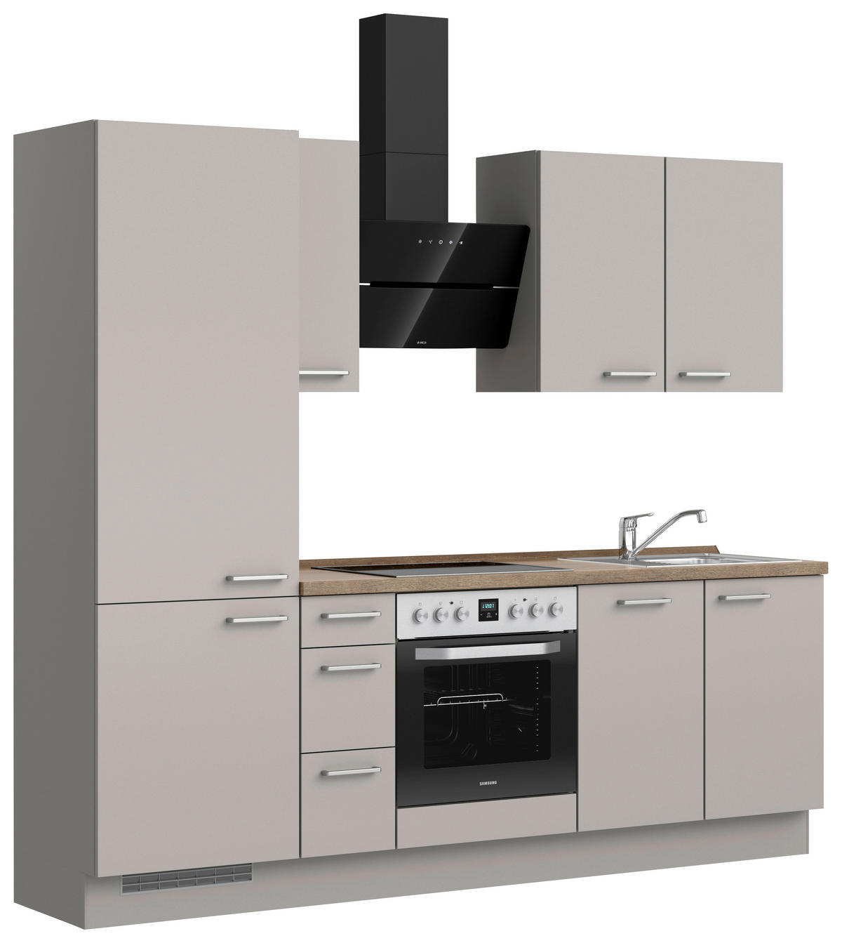 KÜCHENLEERBLOCK 240 cm   in Grau, Eiche dunkel  - Eiche dunkel/Edelstahlfarben, MODERN, Holzwerkstoff/Metall (240cm) - Nobilia