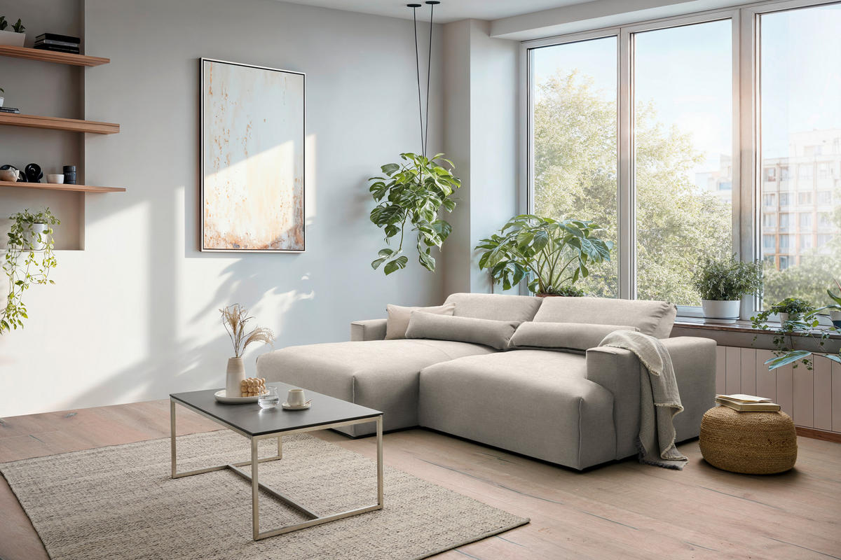 ECKSOFA Struktur Beige  - Beige/Schwarz, Design, Kunststoff/Textil (187/267cm) - Stylife