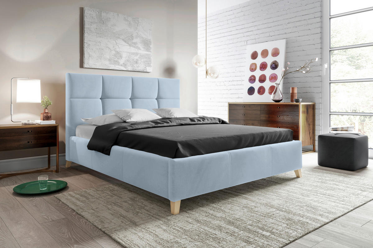 POLSTERBETT 180/200 cm  in Hellblau  - Buchefarben/Hellblau, KONVENTIONELL, Holz/Textil (180/200cm) - Carryhome