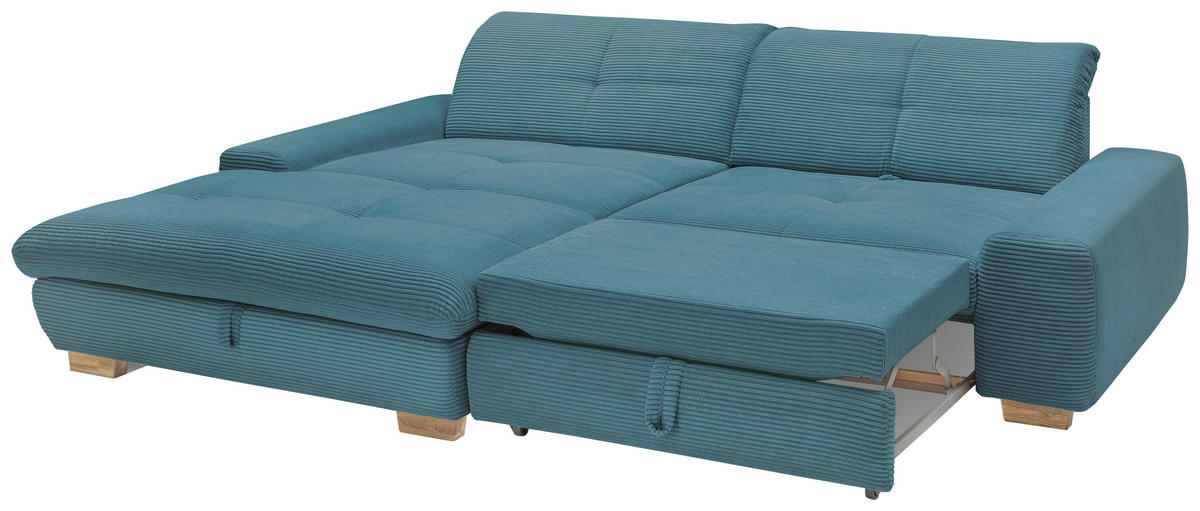 ECKSOFA Blau Cord  - Blau/Eichefarben, Design, Holz/Textil (198/276cm) - SetOne by Musterring