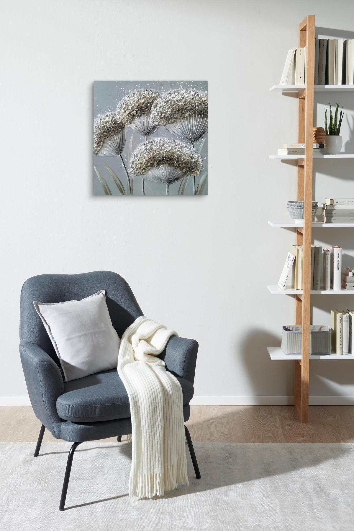 OLEJOMAĽBA, kvety, 55/55 cm  - hnedá/sivá, Design, drevo/textil (55/55cm) - Monee