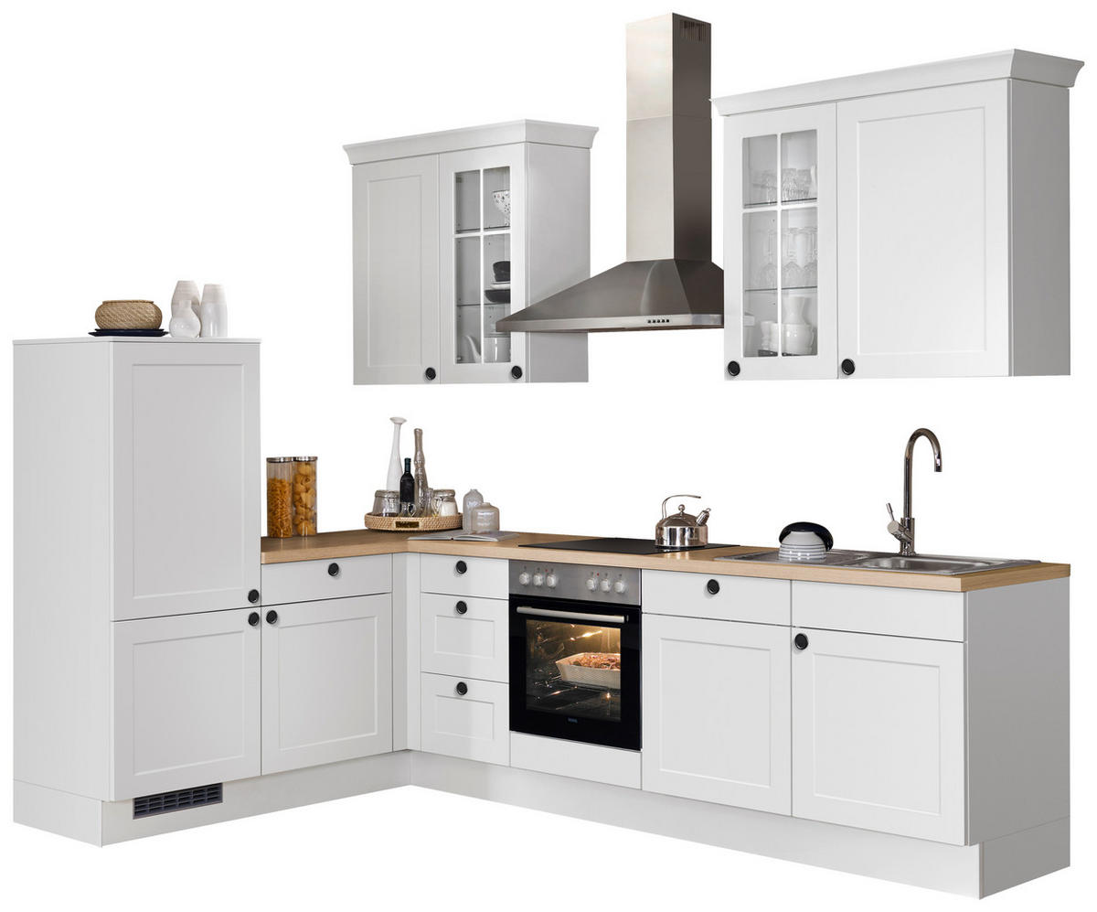 ECKKÜCHE 185,4/290 cm  Weiss  - Weiss/Eichefarben, Basics, Glas/Holzwerkstoff (185,4/290cm) - Impuls