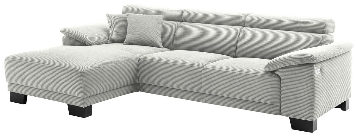 ECKSOFA in Cord Hellgrau  - Hellgrau/Schwarz, Design, Holz/Textil (174/270cm) - Pure Home Lifestyle