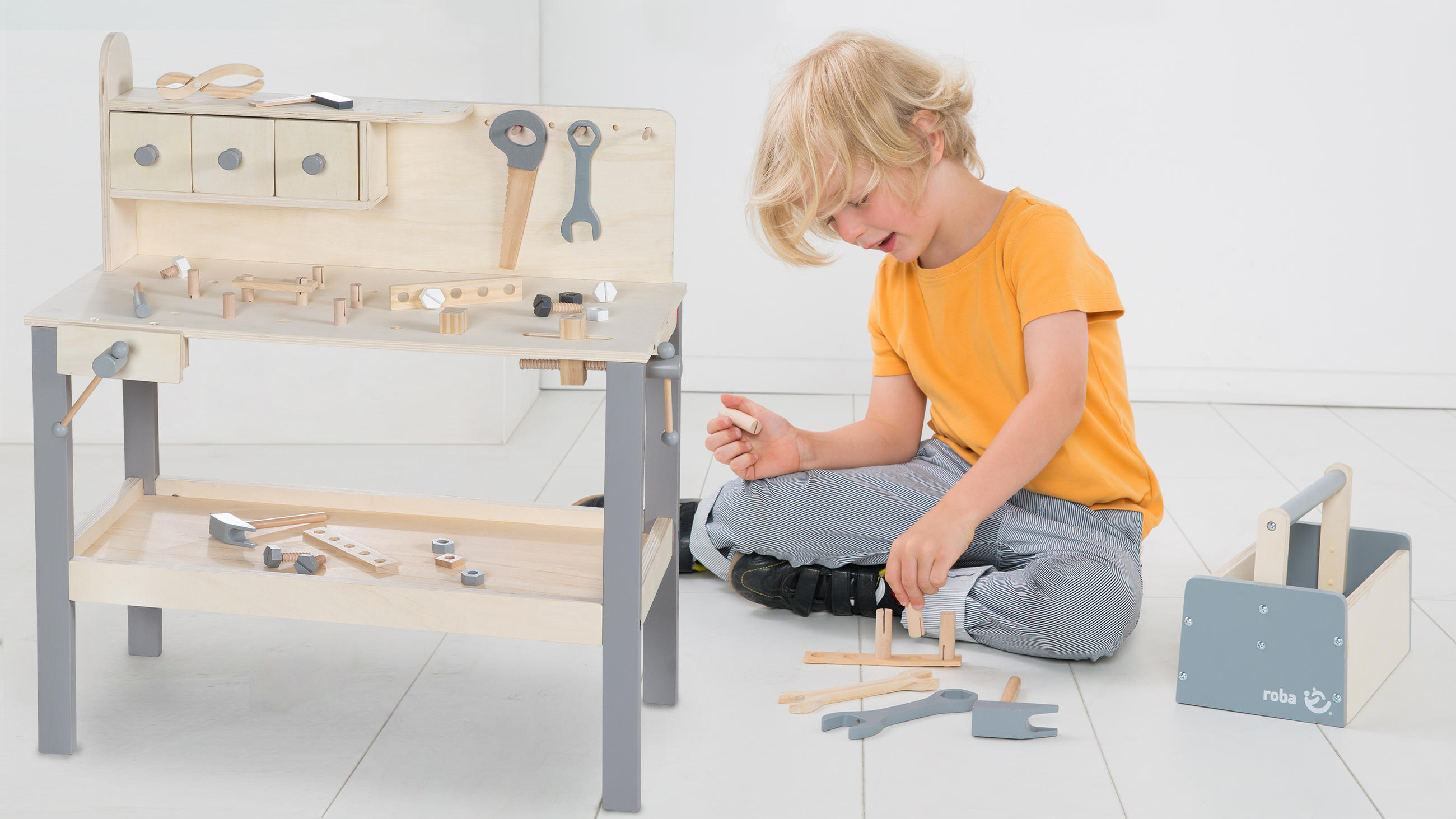 KINDERWERKBANK - Naturfarben/Grau, Basics, Holz/Holzwerkstoff (73/85,5/41cm) - Roba