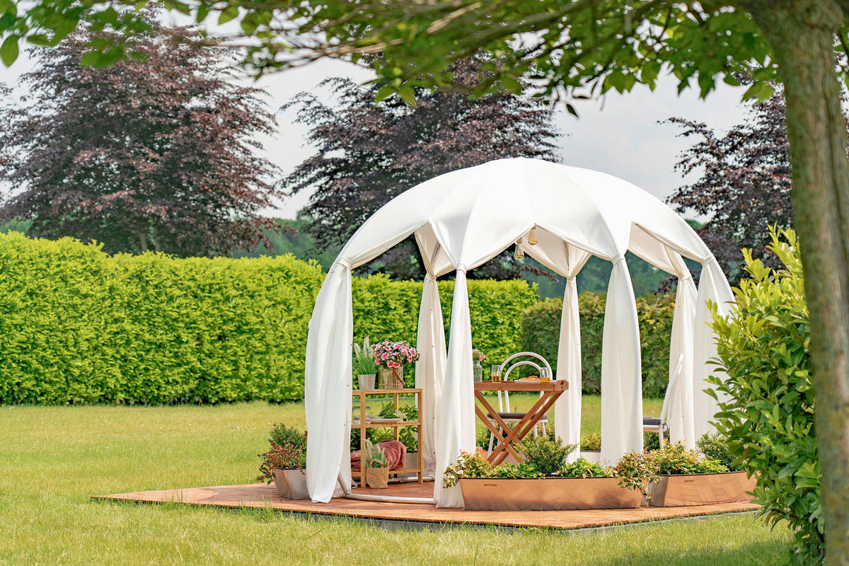 PAVILLON 372/250/372 cm Aluminium  - Silberfarben/Weiß, Basics, Textil/Metall (372/250/372cm)