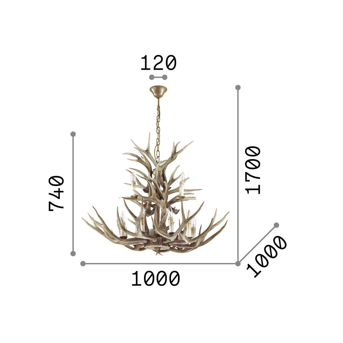 HÄNGELEUCHTE 100/99-170 cm  - Beige, Natur, Naturmaterialien/Metall (100/99-170cm) - Ideal Lux
