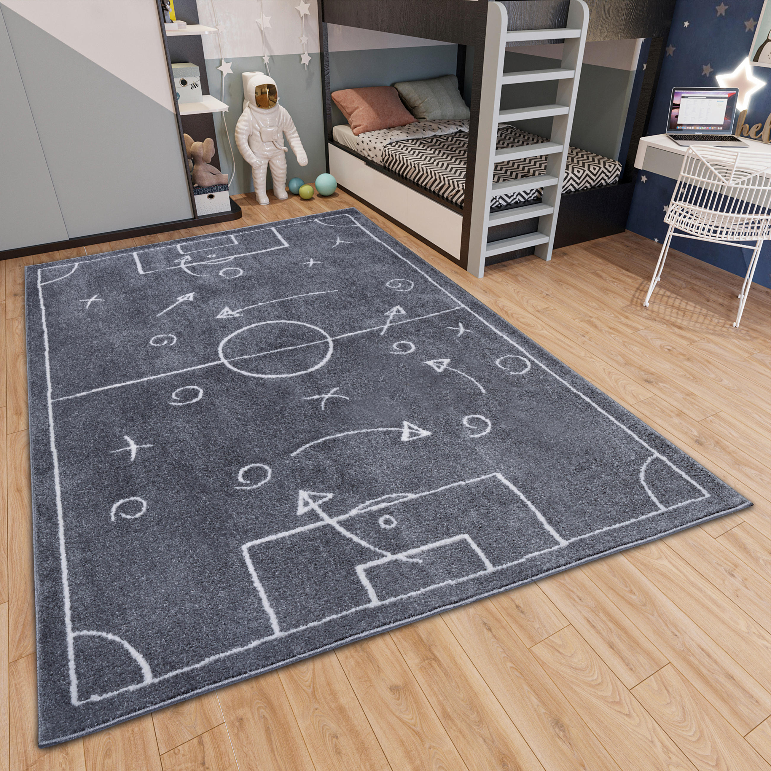 Thumbnail - Hanse Home Kinderteppich Adventures, Dunkelgrau, Textil, Fußball, rechteckig, 120x170 cm, Oeko-Tex® Standard 100, für Fu...